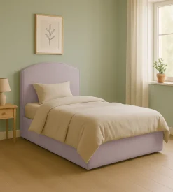 Letto piazza e mezza contenitore "moon" in tessuto rosa 120x190 cm