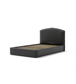 Letto piazza e mezza contenitore "moon" in ecopelle nero 120x190 cm