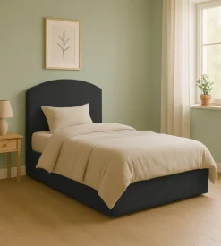 Letto piazza e mezza contenitore "moon" in ecopelle nero 120x190 cm