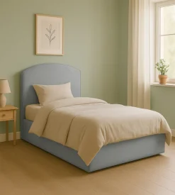 Letto piazza e mezza contenitore "moon" in ecopelle grigio 120x190 cm