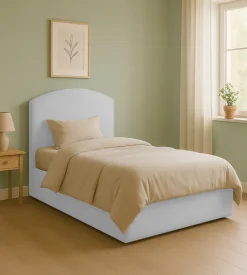 Letto piazza e mezza contenitore "moon" in tessuto bianco 120x190 cm