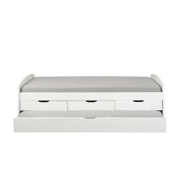 Letto singolo con 3 cassetti e letto estraibile in pino bianco 90x200 cm
