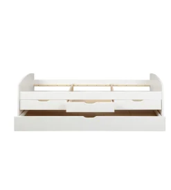 Letto singolo con 3 cassetti e letto estraibile in pino bianco 90x200 cm