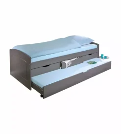 Letto singolo con 3 cassetti e letto estraibile in pino grigio 90x200 cm