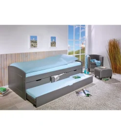 Letto singolo con 3 cassetti e letto estraibile in pino grigio 90x200 cm