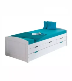 Letto singolo con cassetti e contenitore in pino massello 98x195x63 cm