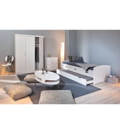 Letto singolo con cassetti e contenitore in pino massello 98x195x63 cm