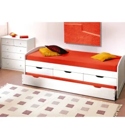 Letto singolo con cassetti e contenitore in pino massello 98x195x63 cm
