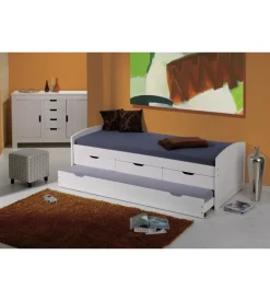 Letto singolo con cassetti e contenitore in pino massello 98x195x63 cm