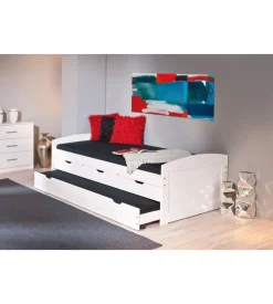 Letto singolo con cassetti e contenitore in pino massello 98x195x63 cm