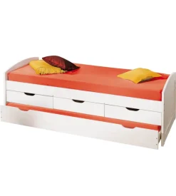 Letto singolo con cassetti e contenitore in pino massello 98x195x63 cm