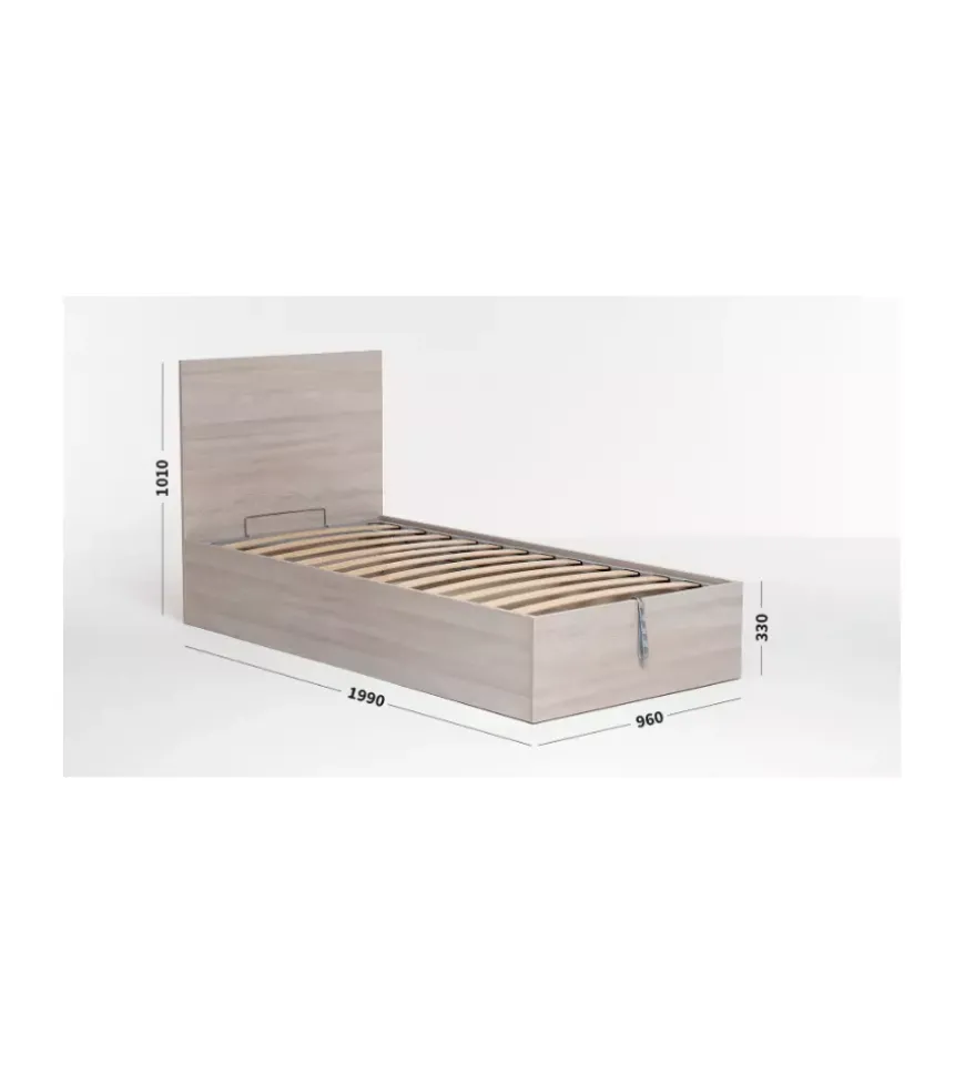 Letto singolo contenitore "hi box" olmo naturale 90x190 cm