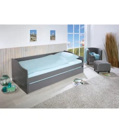 Letto singolo grigio e letto estraibile con funzione divano 97x208x62 cm