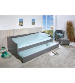 Letto singolo grigio e letto estraibile con funzione divano 97x208x62 cm