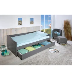 Letto singolo grigio e letto estraibile con funzione divano 97x208x62 cm