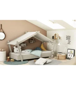 Letto singolo per bambini "casetta" in legno grigio 102x223x129 cm