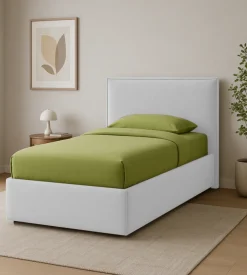 Letto singolo "zoom" in tessuto colore bianco con rete e contenitore, 90x190 cm