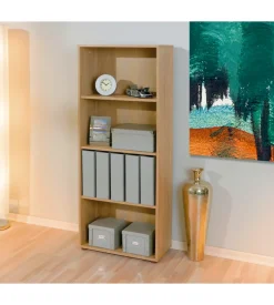 Libreria 4 livelli in laminato rifinito rovere, 60x145x30 cm