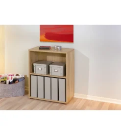 Libreria 2 livelli in laminato rifinito rovere, 60x75x30 cm