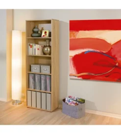 Libreria 5 livelli in laminato rifinito rovere, 60x180x30 cm