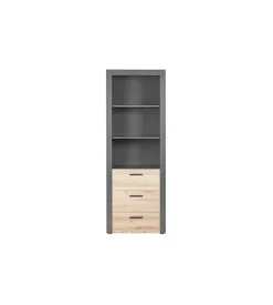 Libreria 3 ripiani e 3 cassetti grigio e quercia, 68,6x41,6x190 cm