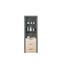 Libreria 3 ripiani e 3 cassetti grigio e quercia, 68,6x41,6x190 cm