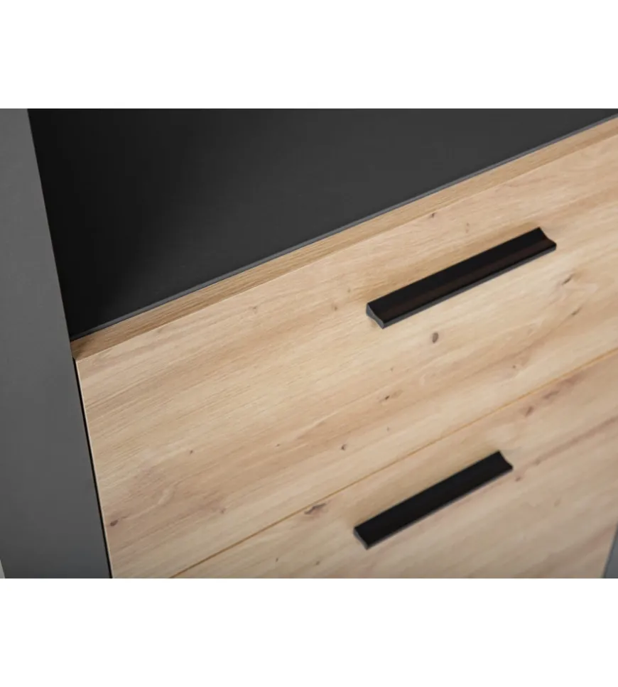 Libreria 3 ripiani e 3 cassetti grigio e quercia, 68,6x41,6x190 cm