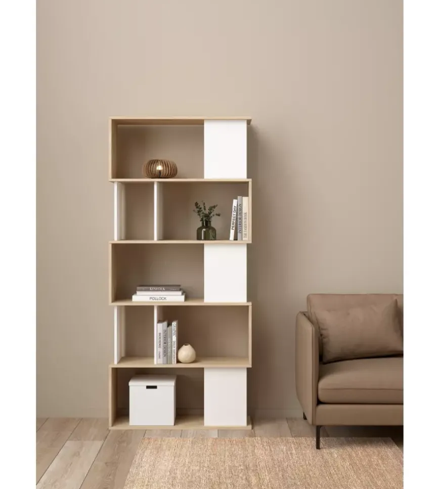 Libreria 5 ripiani "labirinto" bianco quercia 80x29,5x173,5 cm