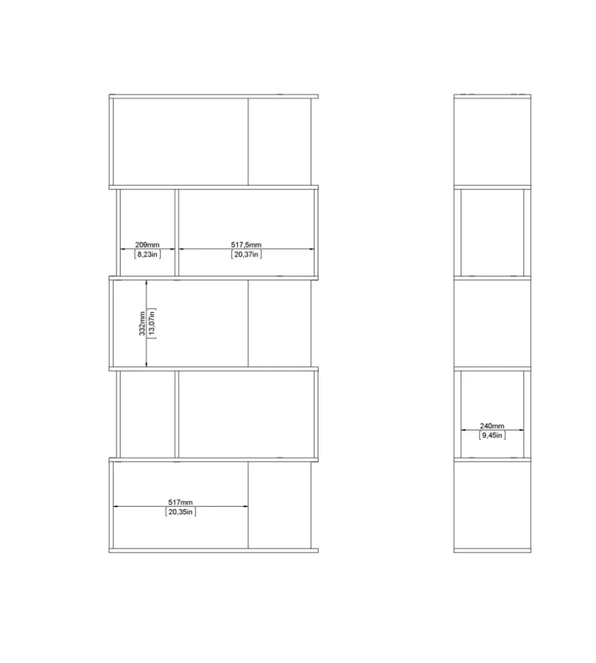 Libreria 5 ripiani "labirinto" bianco quercia 80x29,5x173,5 cm
