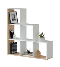 Libreria a scaletta bianco e quercia 108x28x110 cm