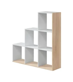 Libreria a scaletta bianco e quercia 108x28x110 cm