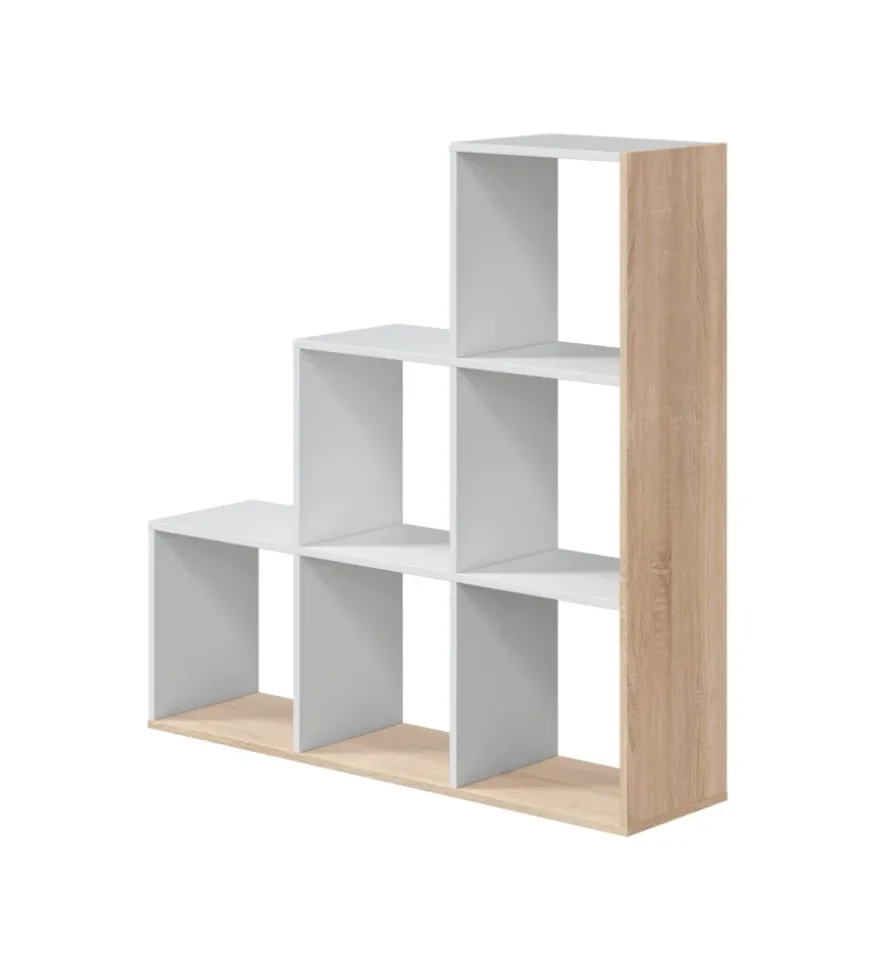 Libreria a scaletta bianco e quercia 108x28x110 cm
