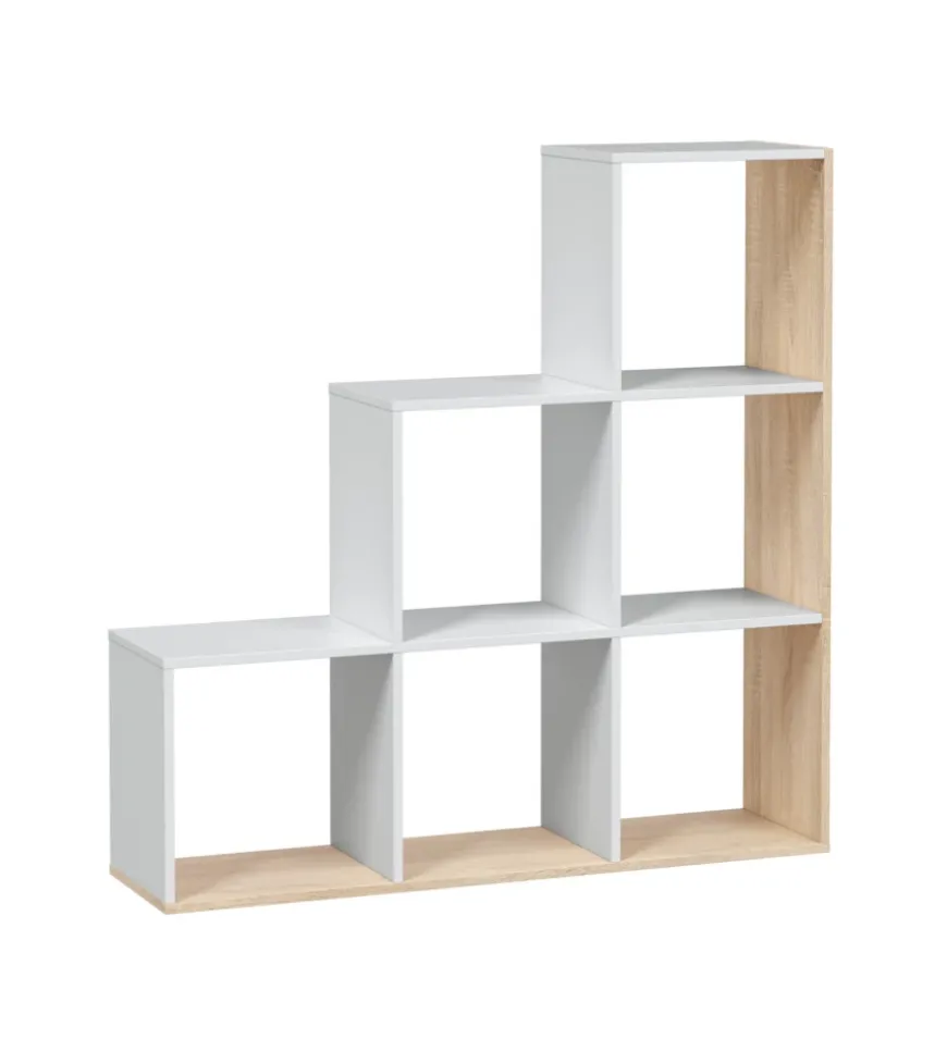 Libreria a scaletta bianco e quercia 108x28x110 cm