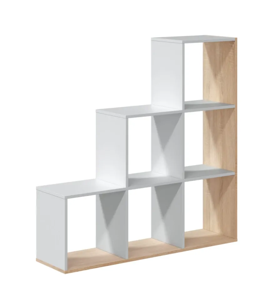 Libreria a scaletta bianco e quercia 108x28x110 cm
