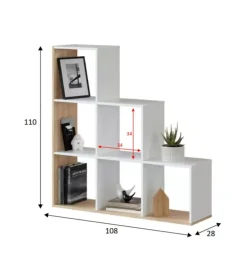 Libreria a scaletta bianco e quercia 108x28x110 cm