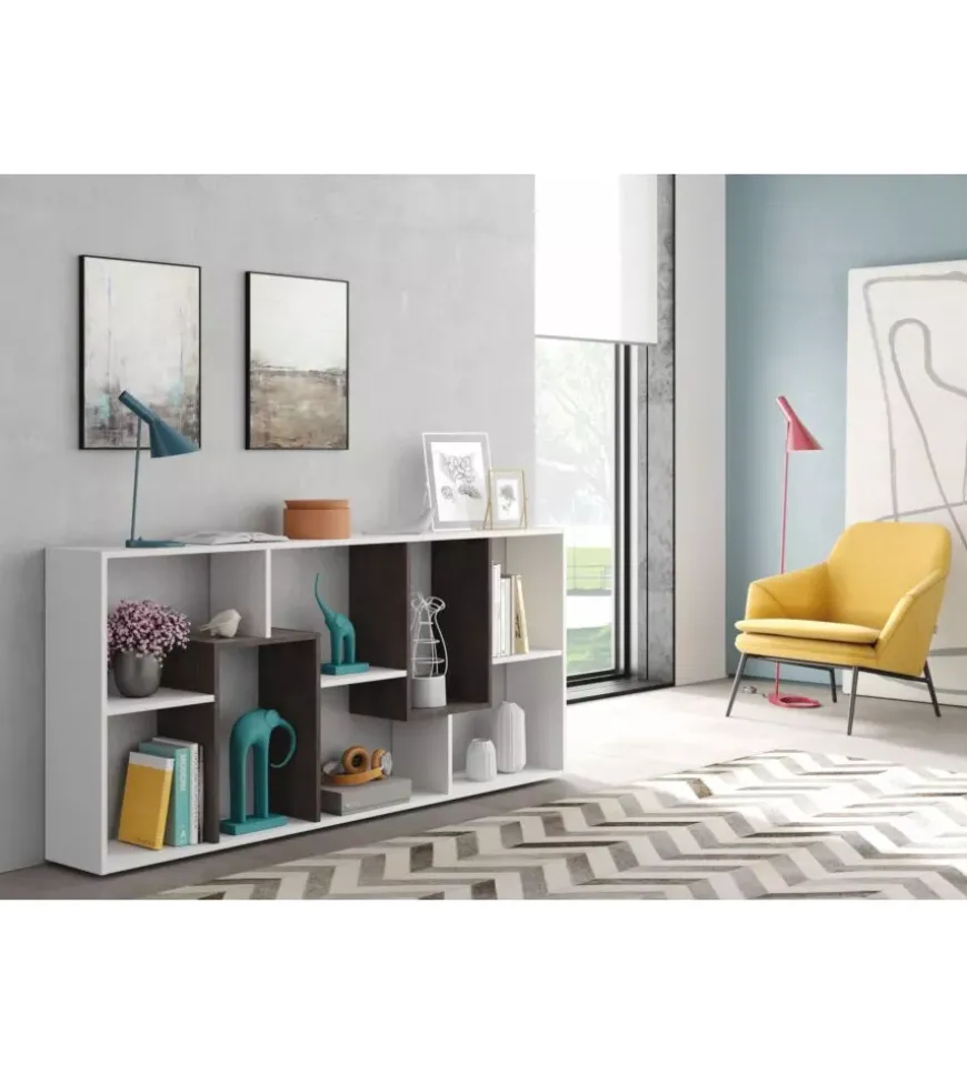 Libreria multiposizione con 8 scomparti colore bianco e ossido