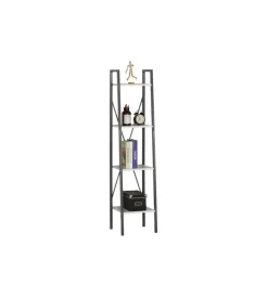 Libreria stretta in metallo nero e 4 ripiani bianchi, 34x32x148 cm