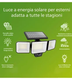 Luce solare da esterno con 3 led in alluminio colore nero, 8,7 w 2700 k