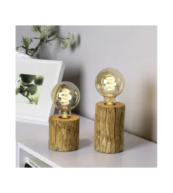 Lumetto "trabo" con base in pino h10 cm, e27