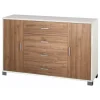 Madia 2 ante e 4 cassetti bianco e noce, 136x41x86 cm