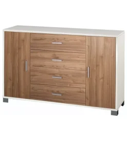 Madia 2 ante e 4 cassetti bianco e noce, 136x41x86 cm