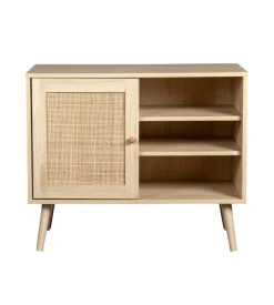 Madia multifunzionale bella home con porta battente in rattan e 2 ripiani 80x39x67 cm