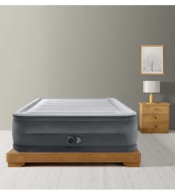 Materasso matrimoniale autogonfiante intex "airbed dura-beam comfort-plush high-rise" colore grigio chiaro e pompa integrata, 152x203x56 cm - cod. 64418nd