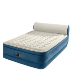 Materasso matrimoniale gonfiabile intex "silky bed" beige e blu con testiera e pompa elettrica integrata 229x152x79 cm - cod. 64460nd