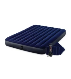Materasso matrimoniale gonfiabile intex "airbed dura-beam standard classic downy" colore blu con pompa manuale e due cuscini, 152x203x25 cm - cod. 64765