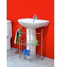 Mensola da bagno sottolavello 2 ripiani angolare rotondo, 56x36x67,5 cm