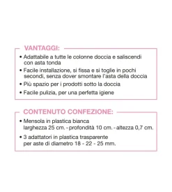 Mensola universale per asta doccia portasapone salvaspazio