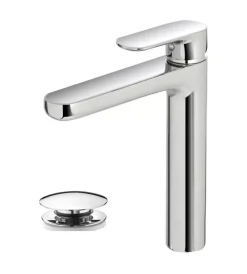 Miscelatore monocomando lavabo alto serie kreo con scarico clic clac.