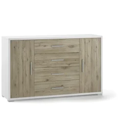 Mobile 2 ante 4 cassetti bianco e rovere 137x84x41 cm