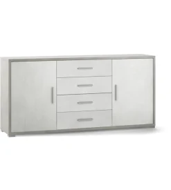 Mobile 2 ante 4 cassetti bianco e cemento, 174x84x41 cm